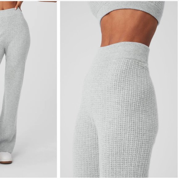 ALO YOGA - CASHMERE HIGH-WAIST PLUSH WAFFLE PANT in Athletic Heather Grey - Picture 2 of 6